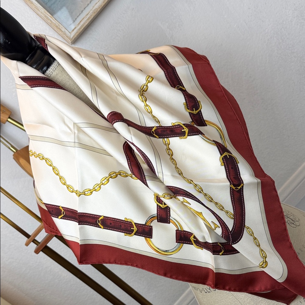 Cartier Must Be Cartier Belt Chain Print Scarf  Large Vintage Silk Equestrian